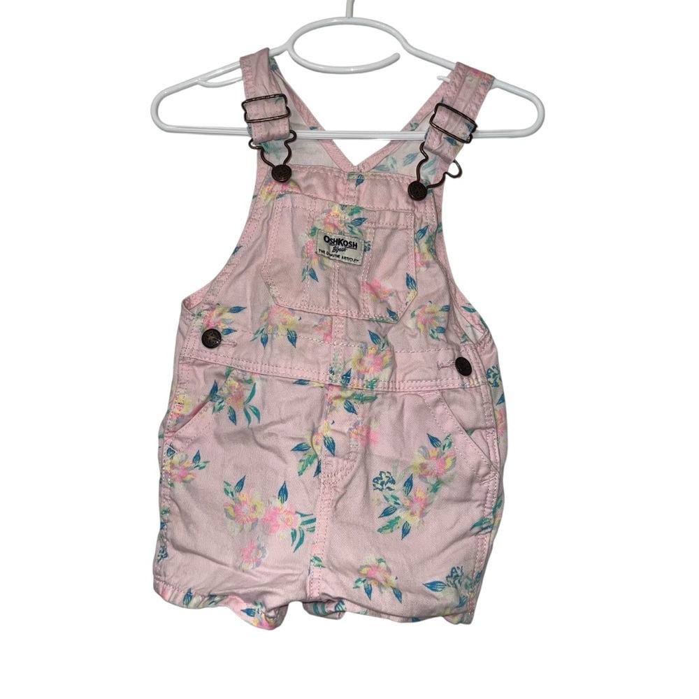 OshKosh B'gosh Light Pink Floral shortall Overalls sz 18m